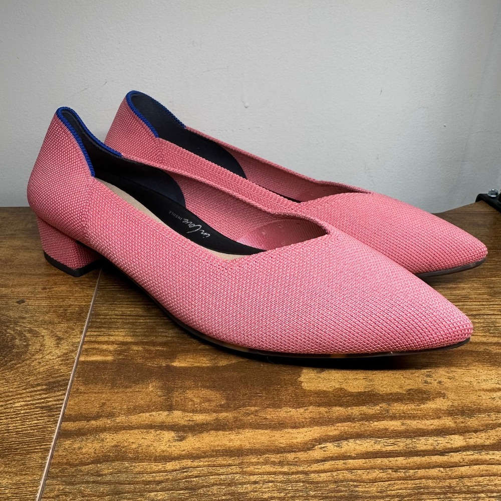 Rothys The High Point Toe Block Heel Pink Knit Pumps W7.5 214-006